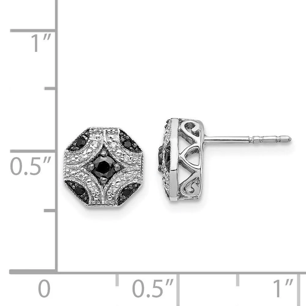 14k White Gold Fancy White & Black Diamond Post Earrings