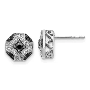 14k White Gold Fancy White & Black Diamond Post Earrings