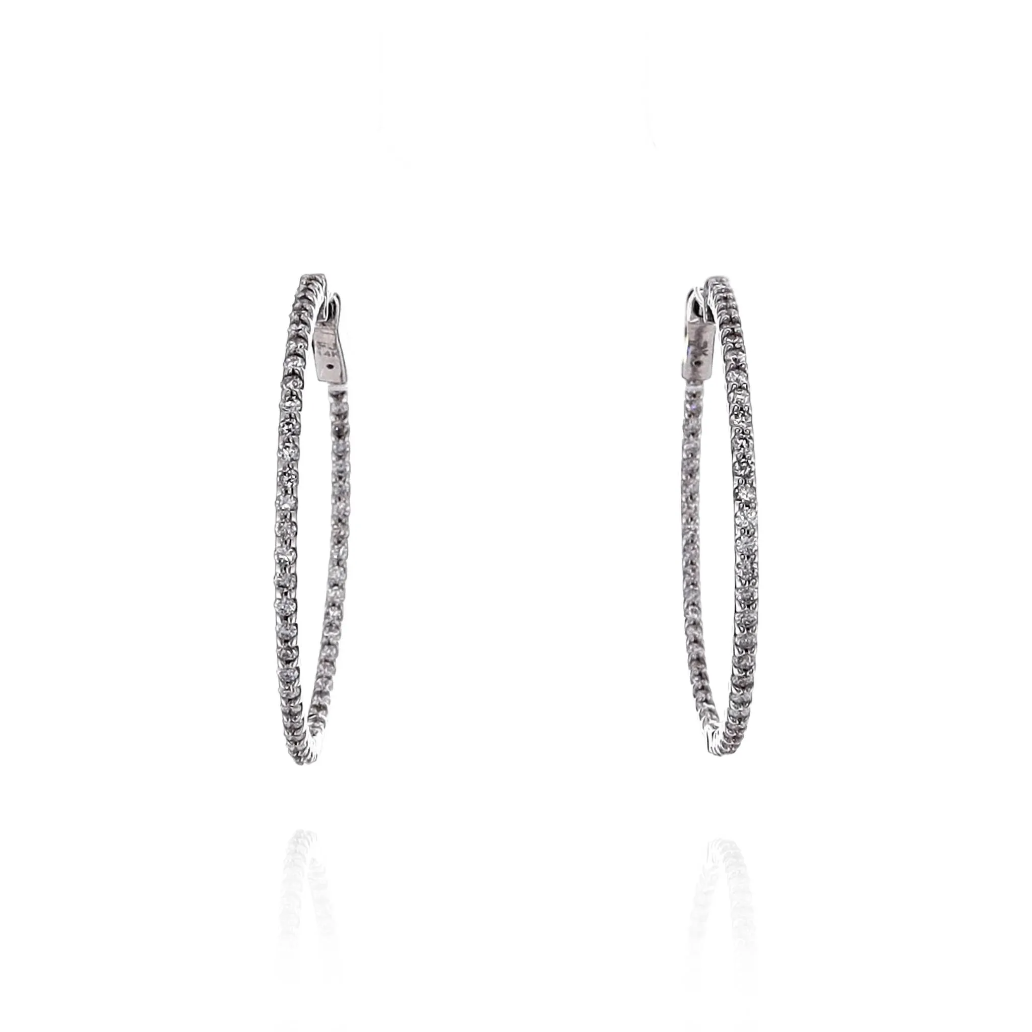 14k White Gold In and Out U-Prong Diamond Hoop Earrings