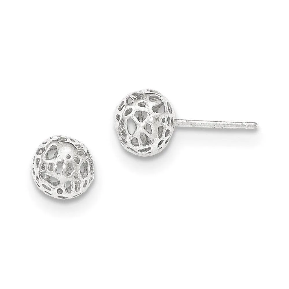 14K White Gold Medium Fancy Ball Post Earrings