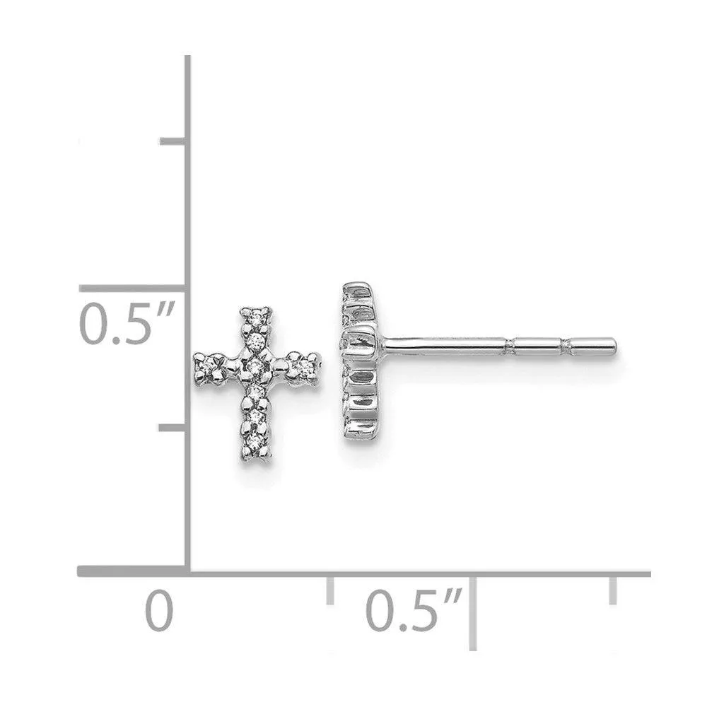14K White Gold Polished Diamond Cross Post Earrings