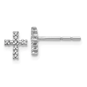14K White Gold Polished Diamond Cross Post Earrings