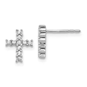 14K White Gold Polished Diamond Cross Post Earrings