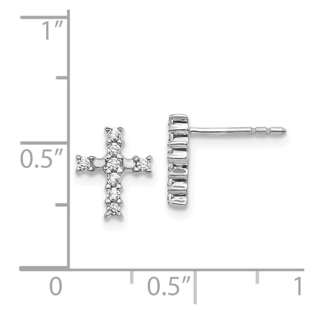 14K White Gold Polished Diamond Cross Post Earrings
