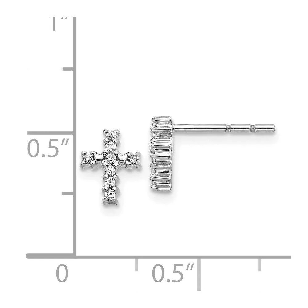 14K White Gold Polished Diamond Cross Post Earrings