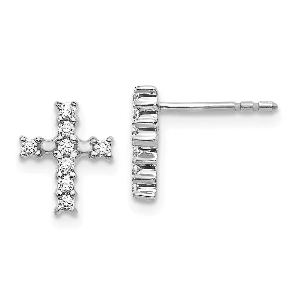 14K White Gold Polished Diamond Cross Post Earrings