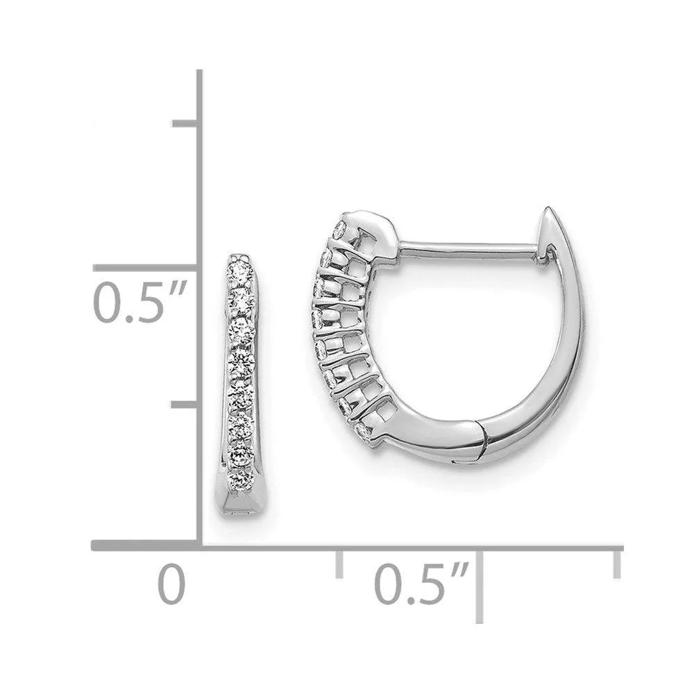 14K White Gold Polished Diamond Hinged Hoop Earrings