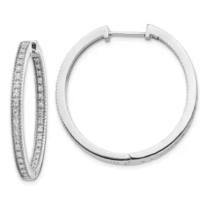 14K White Gold Polished Diamond In and Out Hinged Hoop Earrings