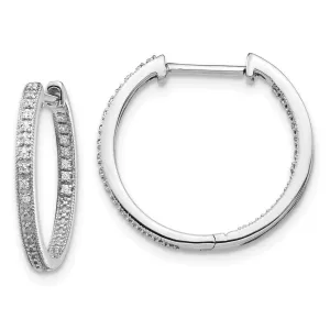14K White Gold Polished Diamond In and Out Hinged Hoop Earrings