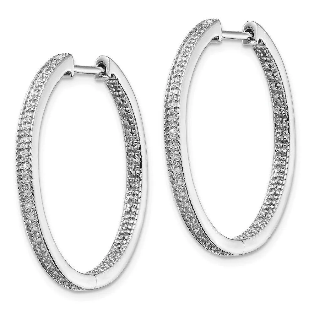 14K White Gold Polished Diamond In and Out Hinged Hoop Earrings