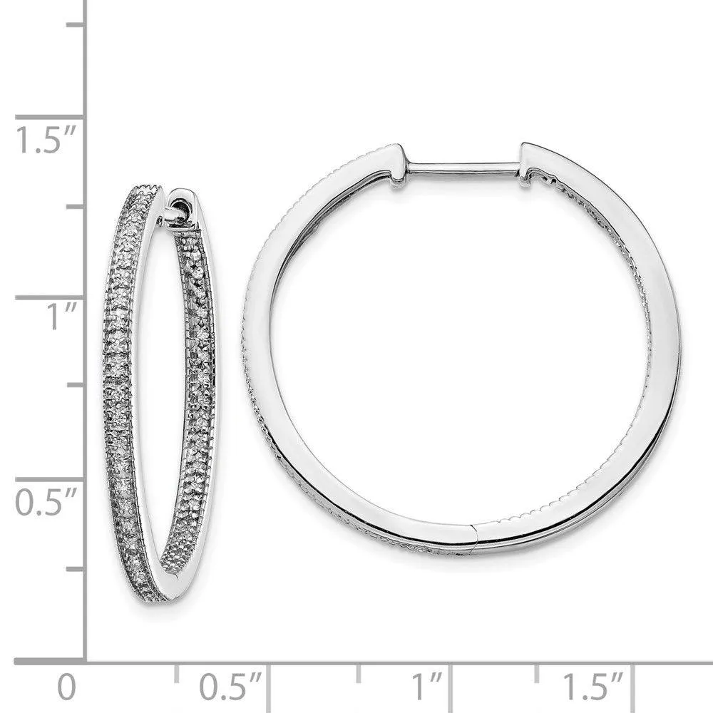 14K White Gold Polished Diamond In and Out Hinged Hoop Earrings