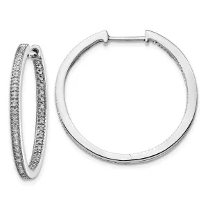 14K White Gold Polished Diamond In and Out Hinged Hoop Earrings