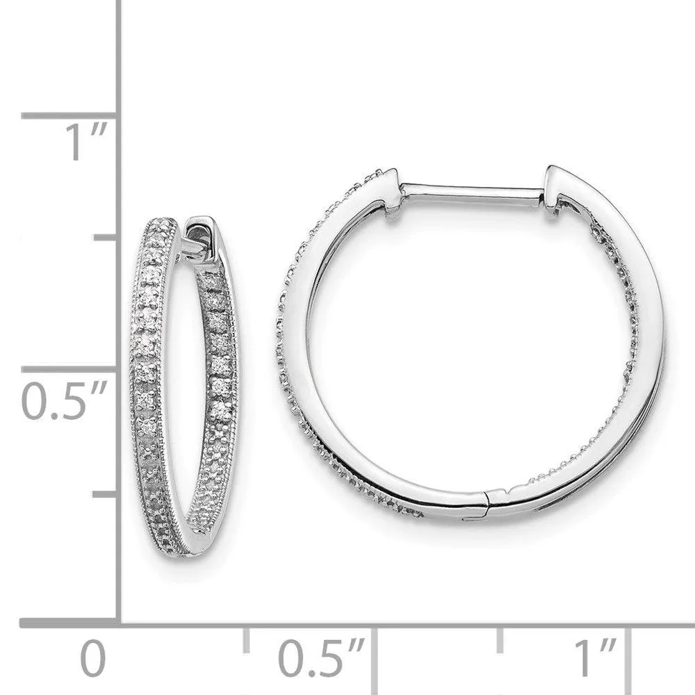 14K White Gold Polished Diamond In and Out Hinged Hoop Earrings