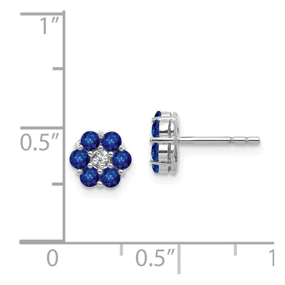 14K White Gold Polished Sapphire & Diamond Post Earrings