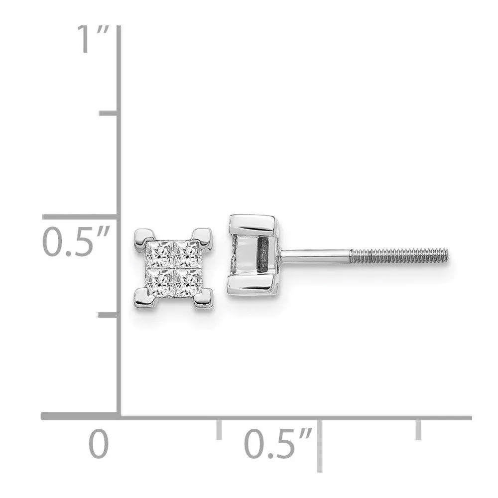14k White Gold Princess Diamond Screwback Earrings