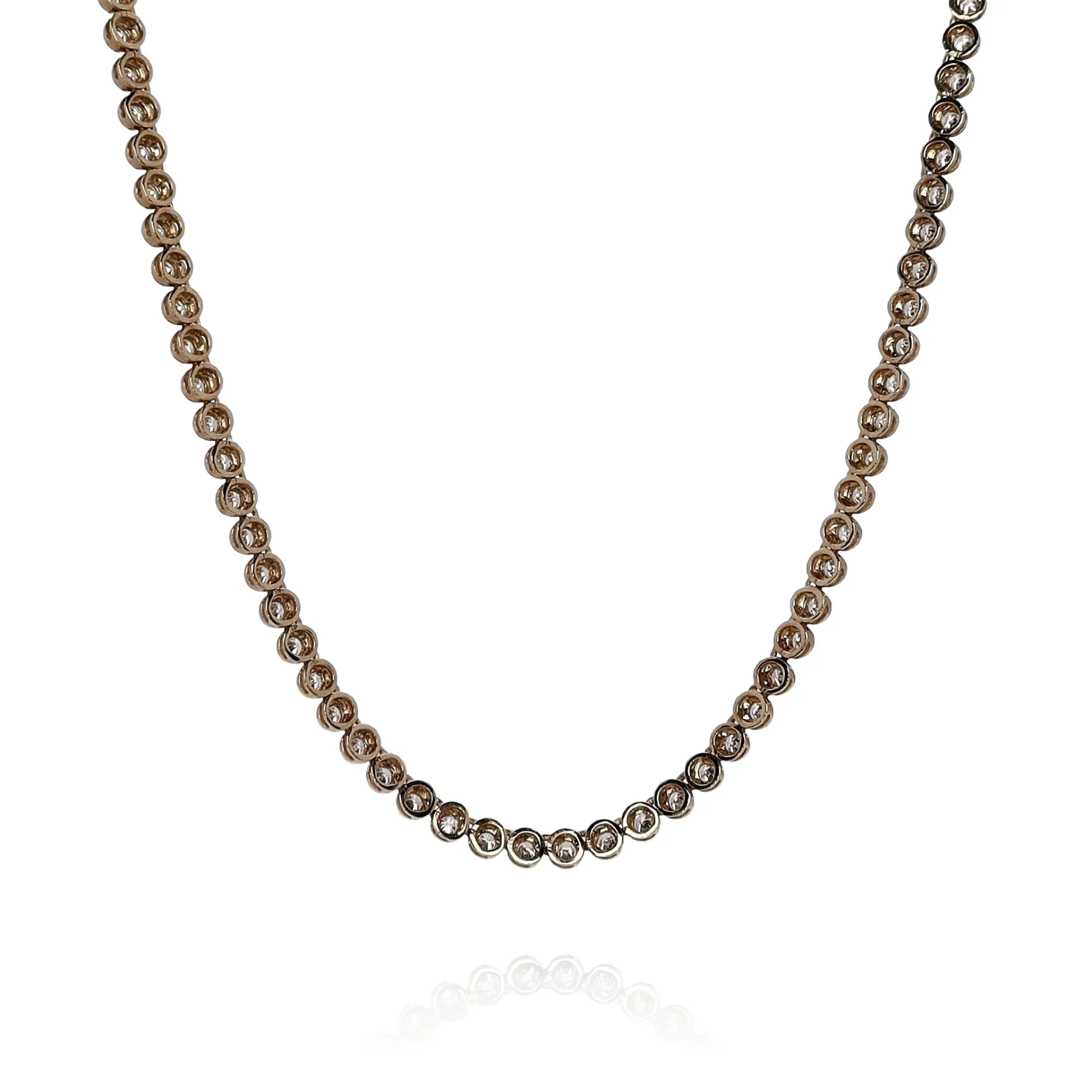 14k Yellow Gold 17" Bezel Set Diamond Tennis Necklace
