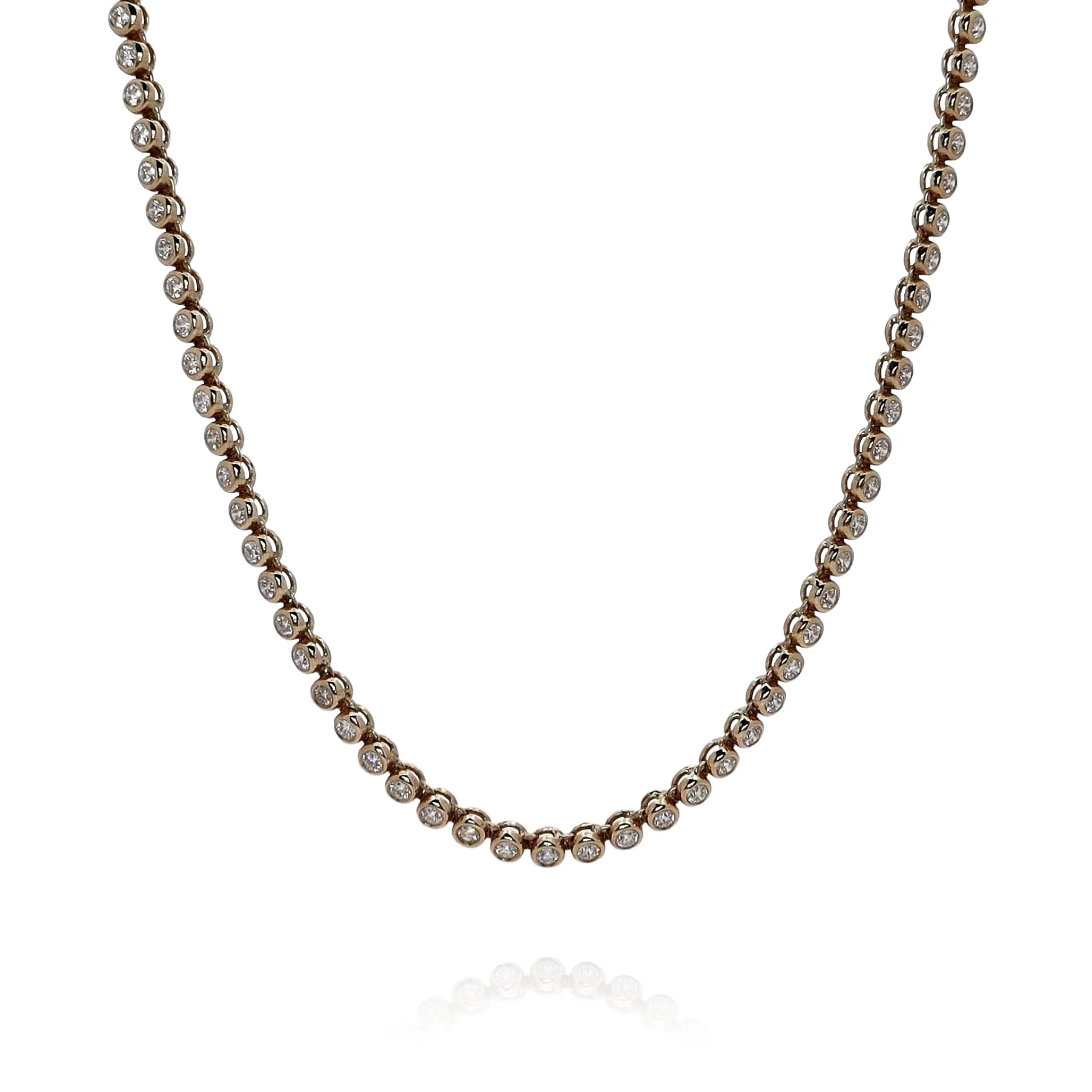 14k Yellow Gold 17" Bezel Set Diamond Tennis Necklace
