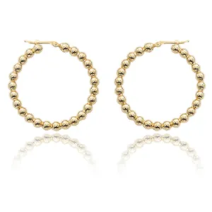 14k Yellow Gold Medium Beaded Snap-Down Hoop Earrings