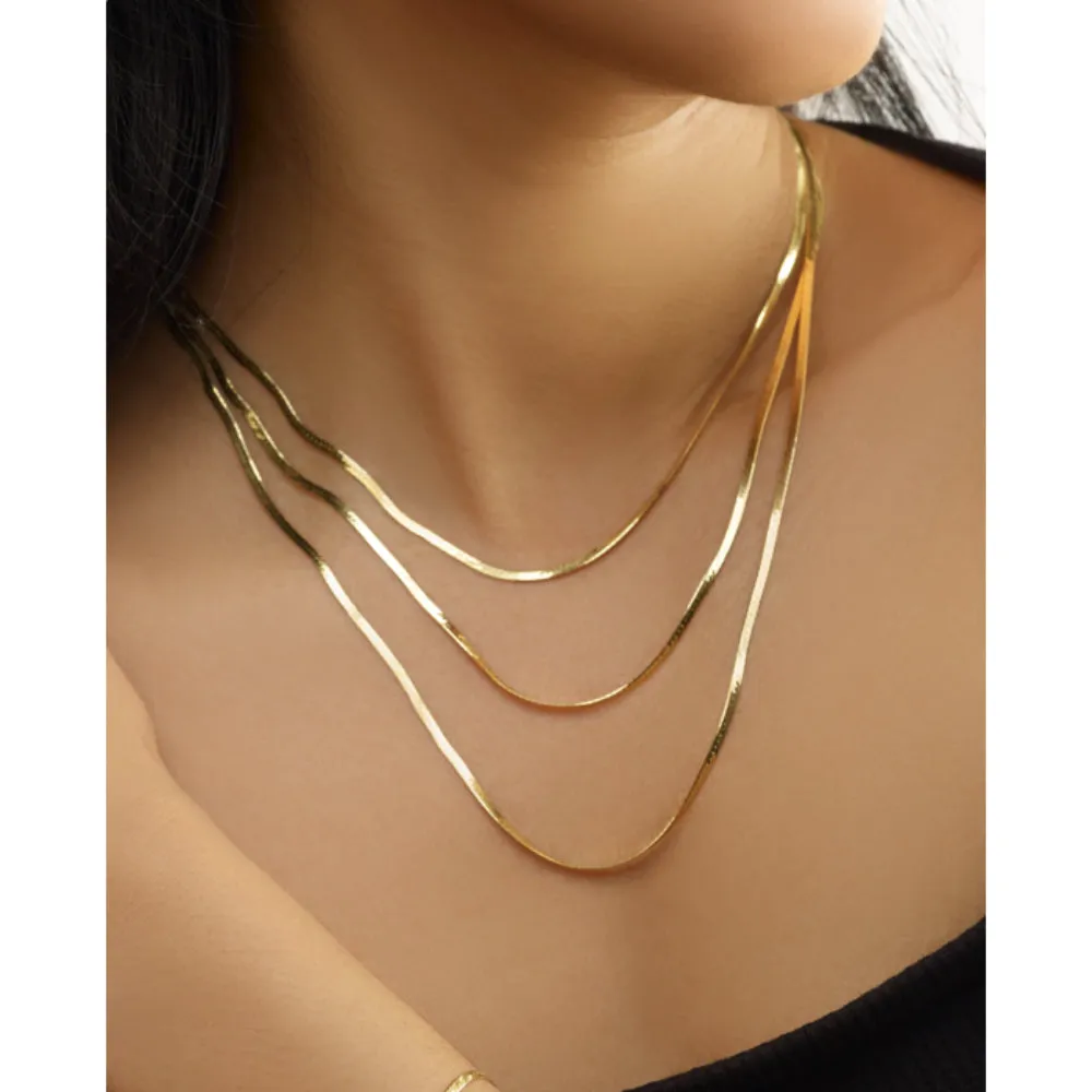 14k Yellow Gold Multi-Strand Layered Herringbone Necklace
