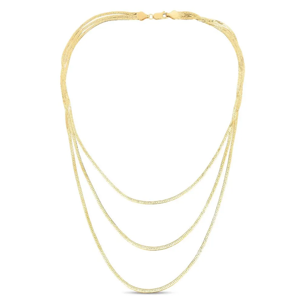 14k Yellow Gold Multi-Strand Layered Herringbone Necklace