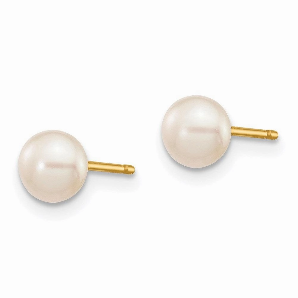 14K 5-6mm Button Freshwater Cultured Pearl Boxed 3 pair Post Earrings Set