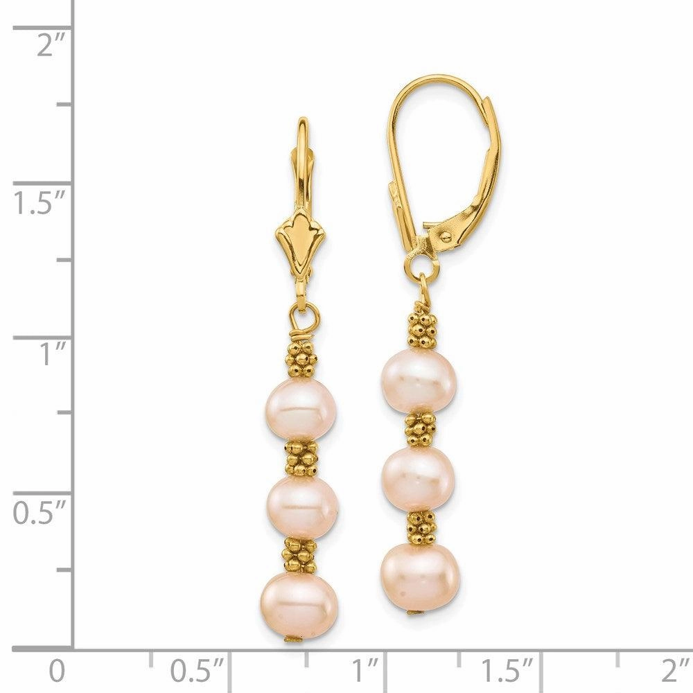 14K 5-6mm Pink Semi-round Freshwater Culutured Pearl Leverback Earrings