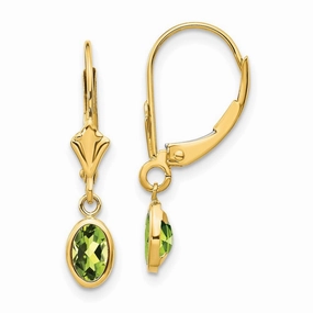 14k 6x4 Oval Bezel August/Peridot Leverback Earrings