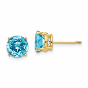 14k 7mm Blue Topaz Earrings