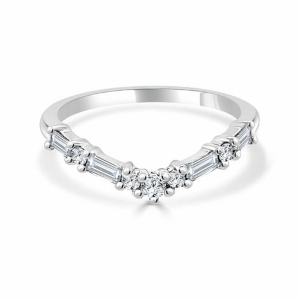 14k Alternating Round and Baguette Diamond Contour Band