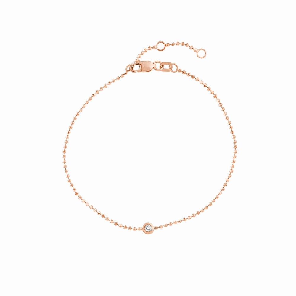 14k Gold Beaded Chain Bracelet with Diamond