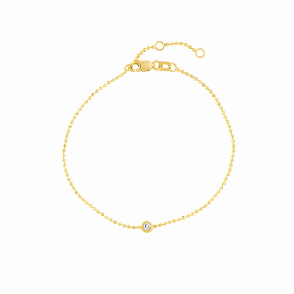 14k Gold Beaded Chain Bracelet with Diamond