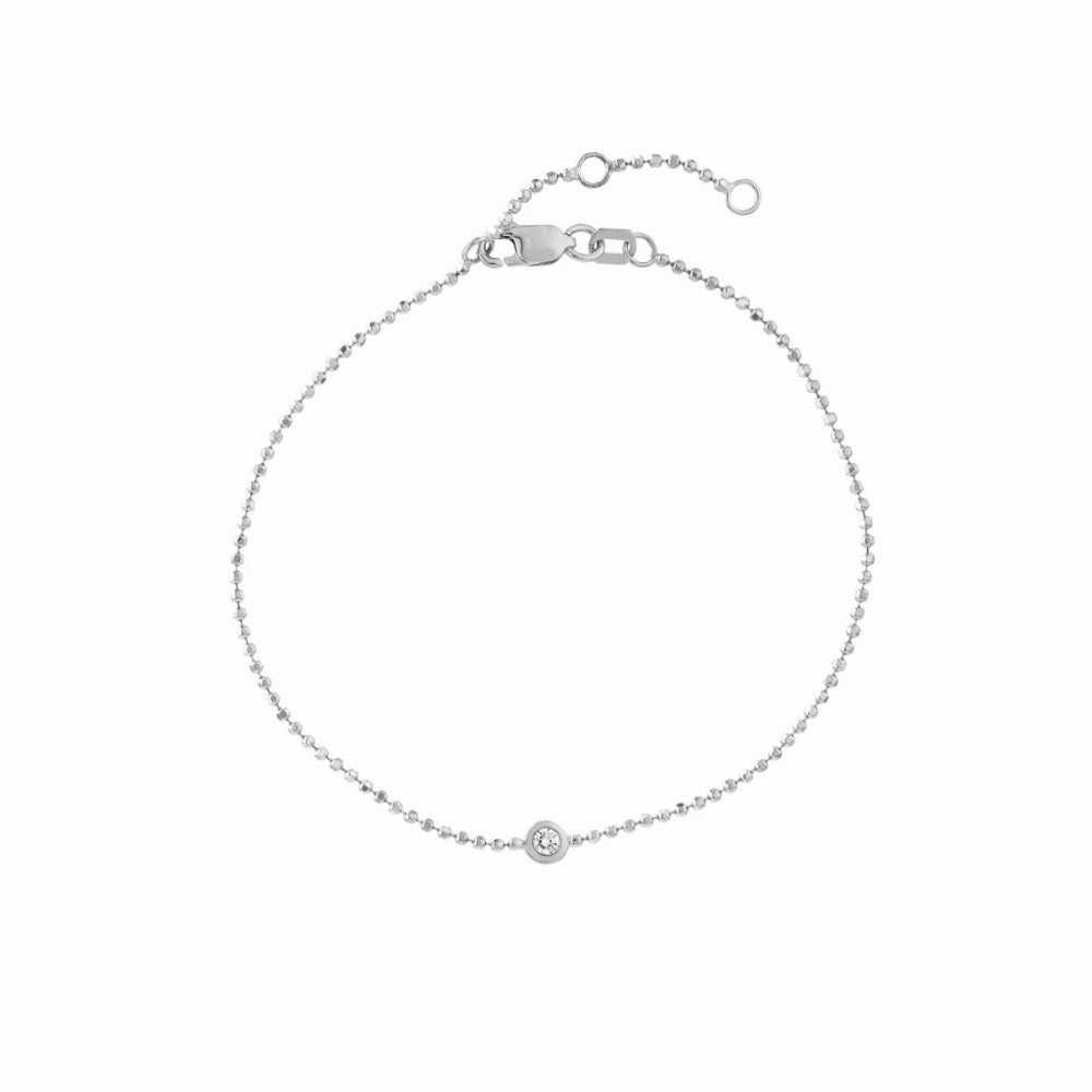 14k Gold Beaded Chain Bracelet with Diamond