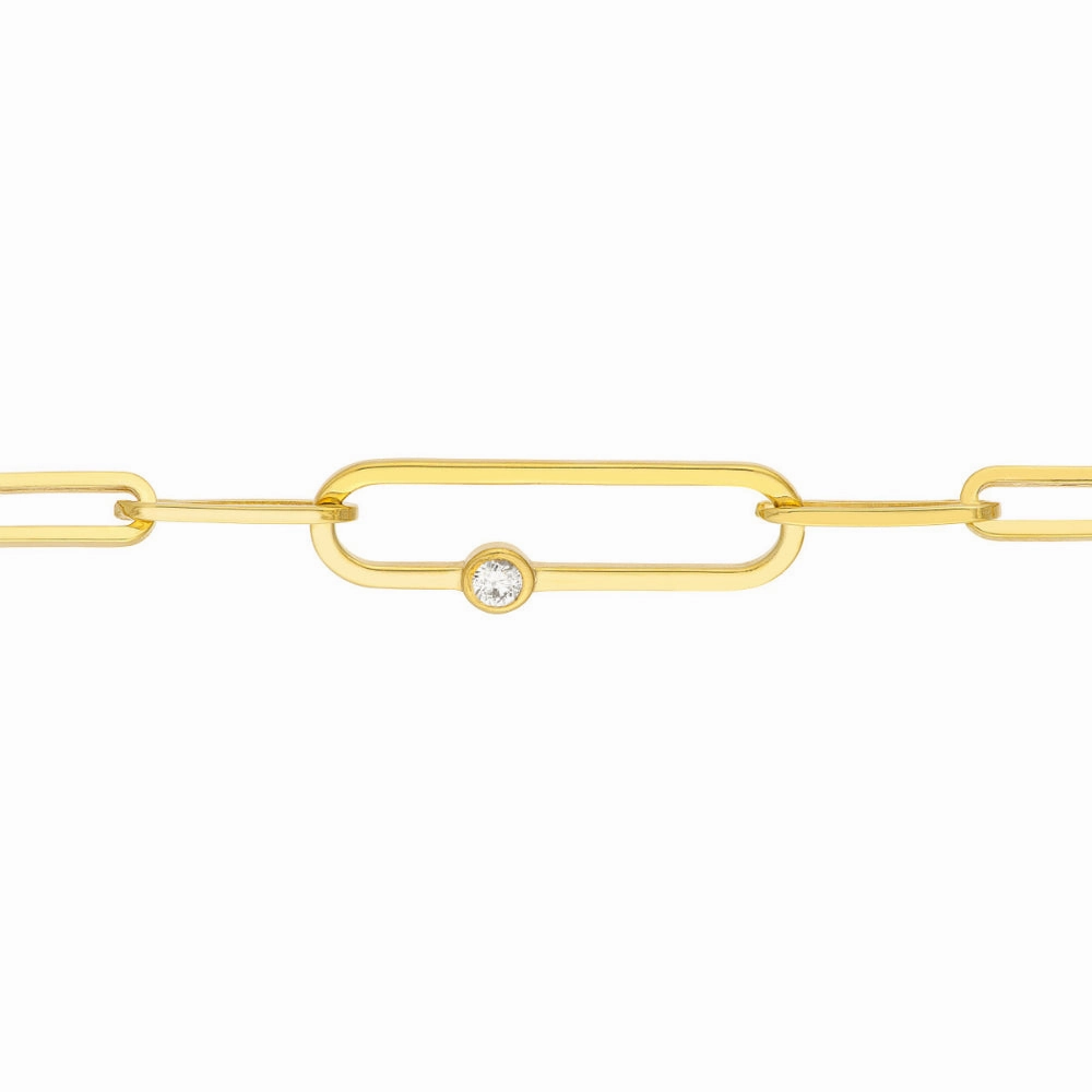14k Gold Fancy Diamond Paper Clip Bracelet 7.5"