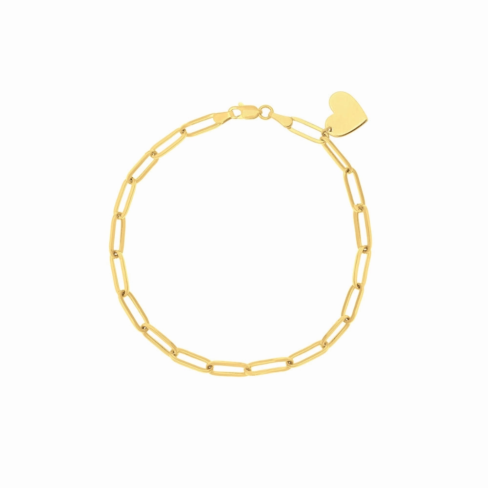 14k Gold Paperclip Bracelet with Heart Dangle