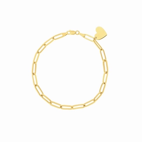 14k Gold Paperclip Bracelet with Heart Dangle