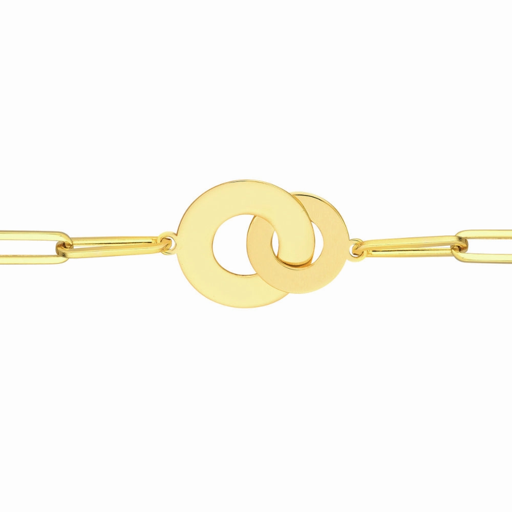 14k Interlocked Disc & Paper Clip Chain Bracelet