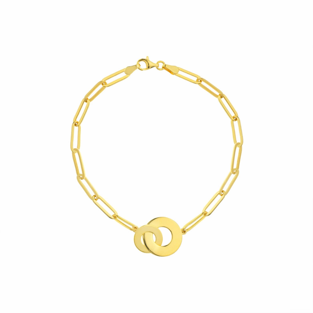 14k Interlocked Disc & Paper Clip Chain Bracelet