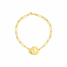 14k Interlocked Disc & Paper Clip Chain Bracelet