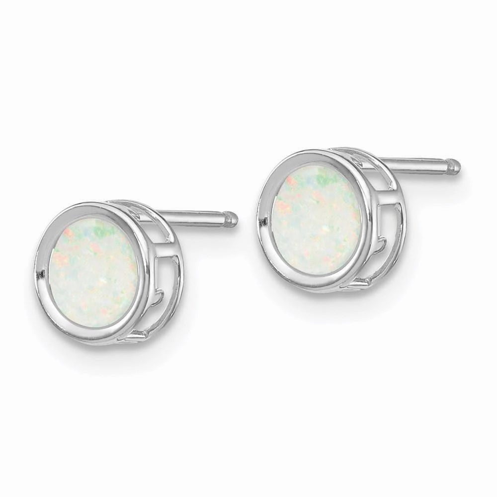 14k White Gold 5mm Bezel Opal Stud Earrings