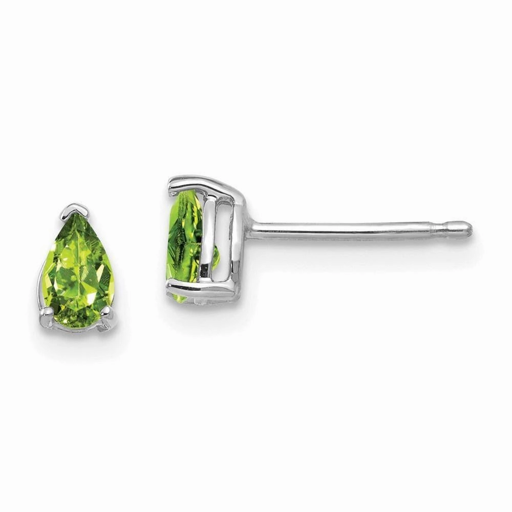 14k White Gold 5x3mm Pear Peridot Earrings