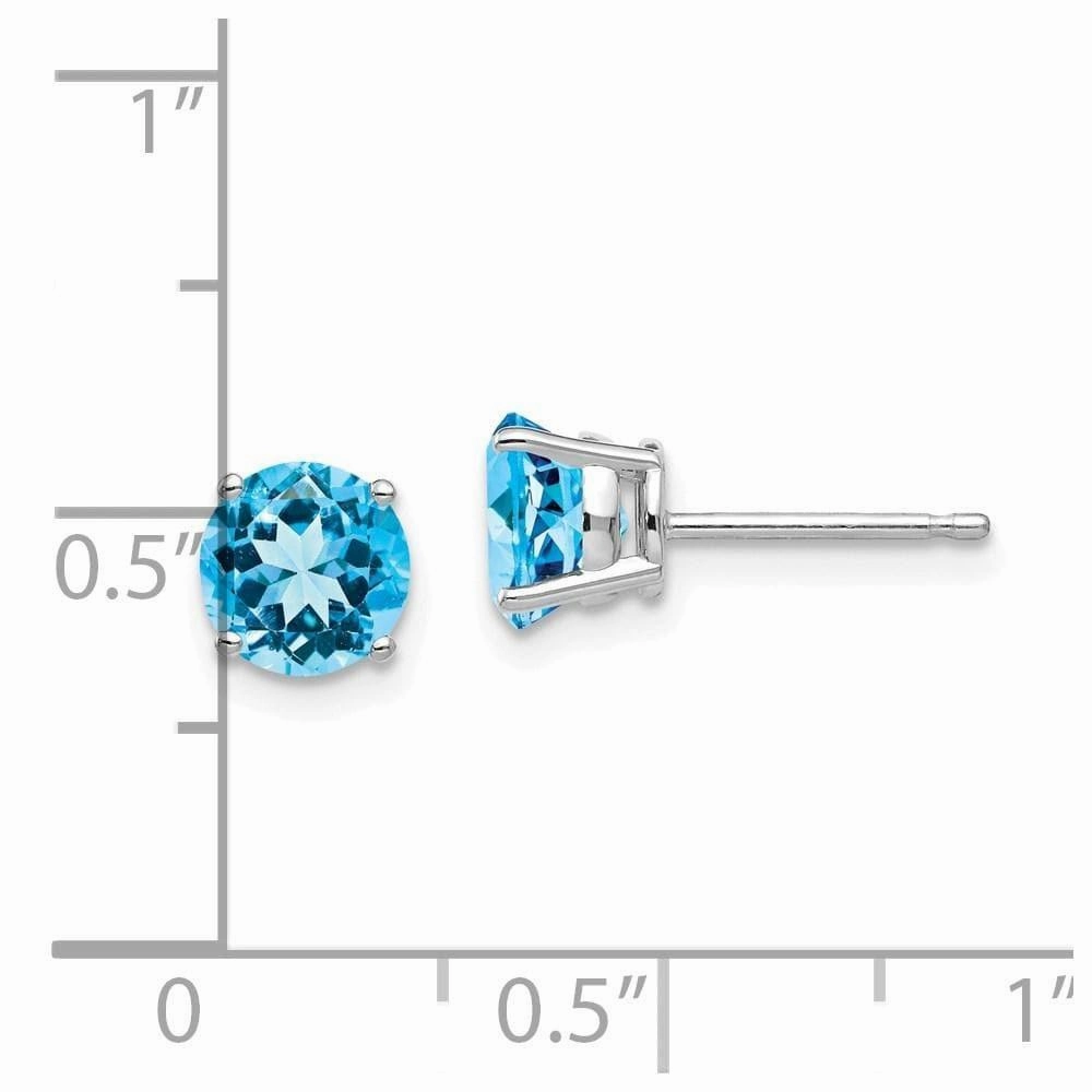 14k White Gold 6mm Blue Topaz Earrings
