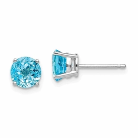 14k White Gold 6mm Blue Topaz Earrings