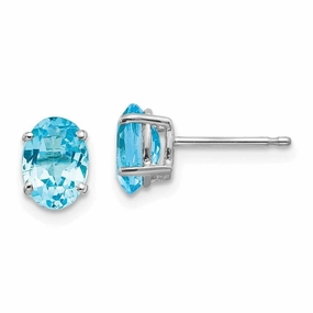14k White Gold 7x5mm Oval Blue Topaz Earrings