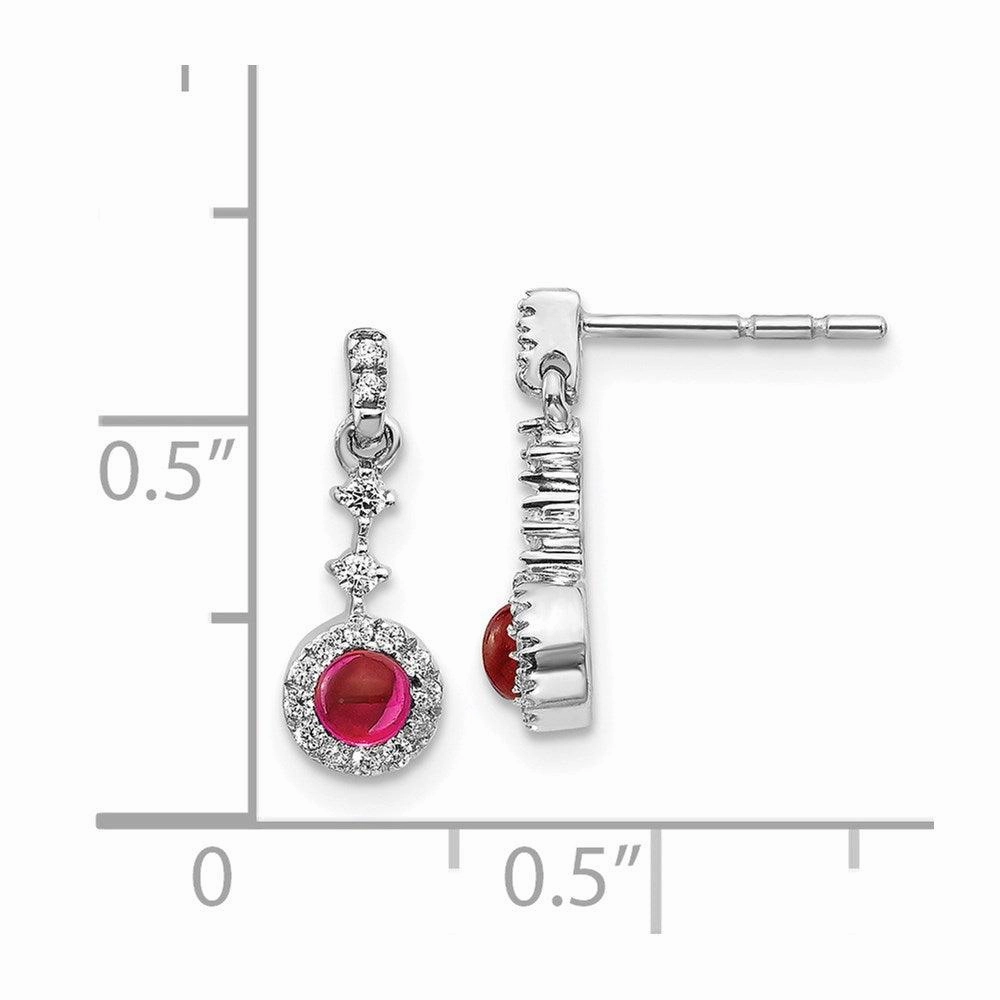 14k White Gold Diamond & Cabochon Ruby Earrings