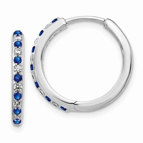 14k White Gold Diamond & Sapphire Hinged Hoop Earrings