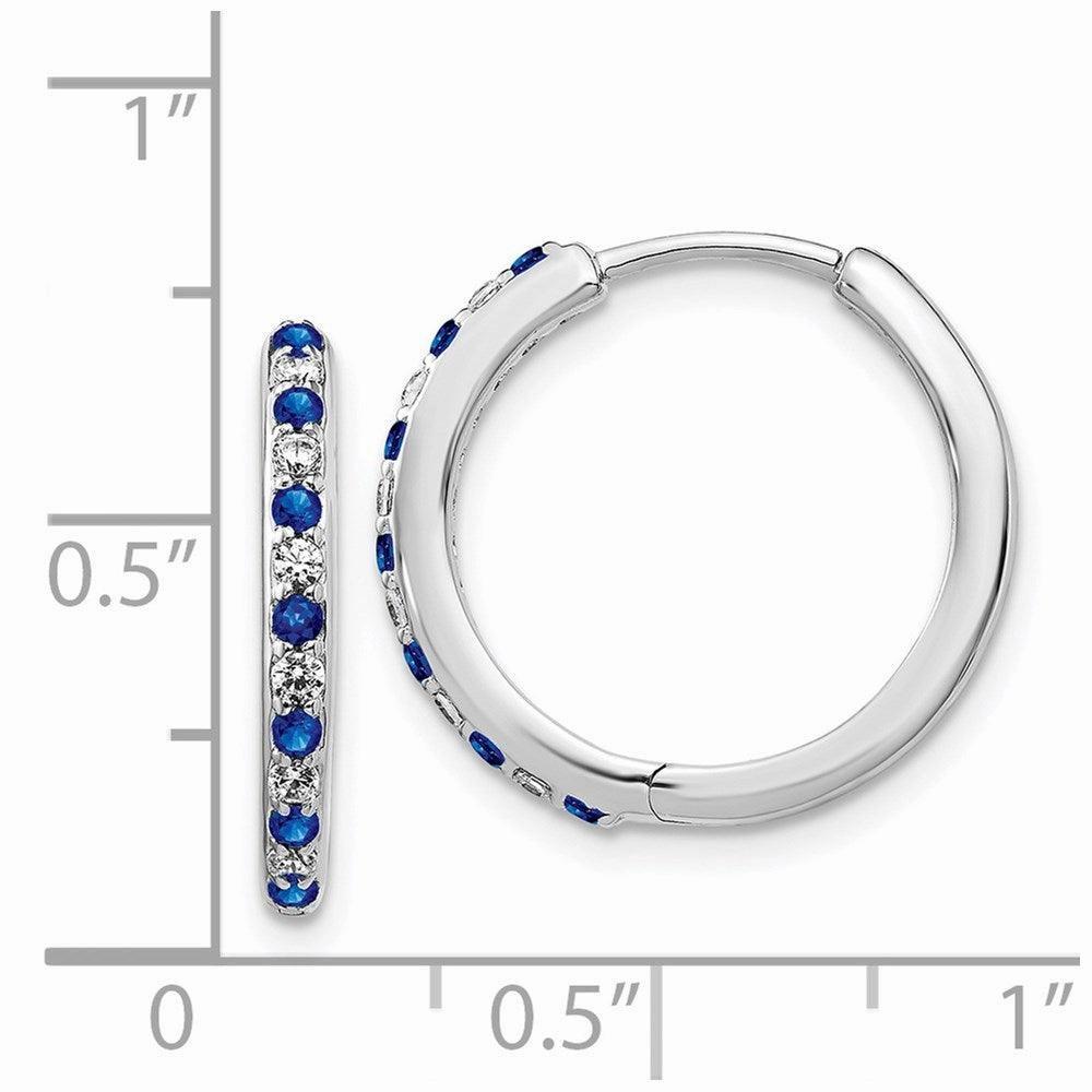 14k White Gold Diamond & Sapphire Hinged Hoop Earrings