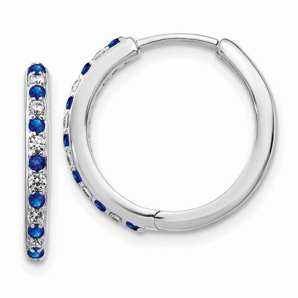 14k White Gold Diamond & Sapphire Hinged Hoop Earrings