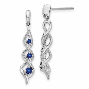 14k White Gold Diamond and Blue Sapphire Post Dangle Earrings