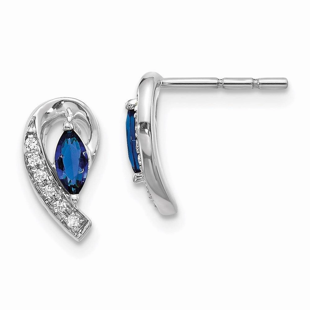 14K White Gold Diamond Sapphire Post Earrings