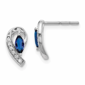14K White Gold Diamond Sapphire Post Earrings